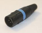 XLR-connector 4 pin, male, with blue ring, all black plastic housing and cap, Ni-plated