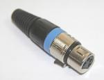 XLR-connector 4 pin Ni-plated, female, blue ring, metal housing, plastic cap