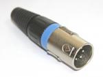 XLR-connector 4 pin Ni-plated, male, blue ring, metal housing, plastic cap